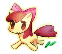 Size: 600x521 | Tagged: safe, artist:poym, apple bloom, earth pony, pony, g4, chibi, female, filly, foal, simple background, smiling, solo, white background