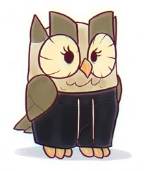 Size: 1121x1336 | Tagged: safe, artist:dirtyfox911911, owlowiscious, bird, owl, g4, clothes, pants, simple background, solo, sweatpants, white background