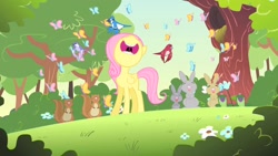 Size: 1280x720 | Tagged: safe, screencap, fluttershy, butterfly, pegasus, pony, rabbit, g4, season 1, the cutie mark chronicles, animal, cute, eyes closed, female, filly, filly fluttershy, fluttershy is best facemaker, foal, funny, funny as hell, hilarious, mawshot, nose in the air, open mouth, shyabetes, singing, smiling, so many wonders, uvula, volumetric mouth, younger