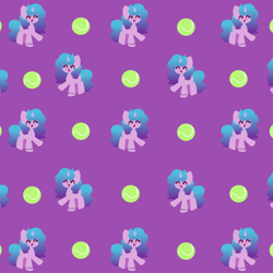 Size: 3500x3500 | Tagged: safe, artist:kittyrosie, izzy moonbow, pony, unicorn, g5, ^^, ball, bracelet, cute, eyes closed, female, high res, horn, izzy's tennis ball, izzybetes, jewelry, mare, open mouth, open smile, purple background, repeating pattern, simple background, smiling, solo, tennis ball, tiled background, wallpaper