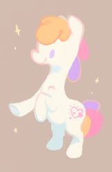 Size: 226x347 | Tagged: safe, artist:bananasmores, light heart, earth pony, pony, brown background, dot eyes, female, mare, minimalist, no nose, rearing, simple background, smiling, solo, sparkles