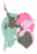 Size: 545x800 | Tagged: safe, artist:bananasmores, pinkie pie, queen chrysalis, changeling, changeling queen, earth pony, pony, g4, duo, female, hug, lesbian, queen chrysalis is not amused, ship:chryssie pie, shipping, simple background, unamused, white background