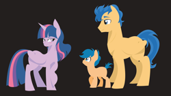 Size: 3400x1920 | Tagged: safe, artist:camsdart, edit, first base, flash sentry, twilight sparkle, alicorn, earth pony, pegasus, pony, g4, :t, black background, blushing, brothers, colt, cropped, female, foal, height difference, male, mare, ship:flashlight, shipping, siblings, simple background, stallion, straight, twilight sparkle (alicorn)