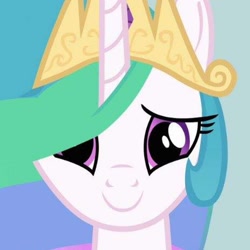 Size: 1024x1024 | Tagged: safe, screencap, princess celestia, alicorn, pony, g4, keep calm and flutter on, season 3, close-up, cropped, cute, cutelestia, female, hair over one eye, happy, looking at you, mare, smiling, smiling at you, solo