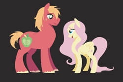 Size: 450x300 | Tagged: safe, artist:camsdart, edit, big macintosh, fluttershy, earth pony, pegasus, pony, g4, black background, cropped, duo, duo male and female, female, height difference, looking at each other, looking at someone, male, mare, missing accessory, ship:fluttermac, shipping, simple background, stallion, straight