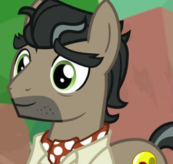 Size: 1139x1080 | Tagged: safe, screencap, doctor caballeron, earth pony, pony, daring doubt, g4, season 9, ascot tie, close-up, clothes, cropped, cute, cutealleron, happy, male, shirt, smiling, solo, stallion