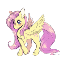 Size: 1027x1028 | Tagged: safe, artist:heavenlygalaxies, fluttershy, pegasus, pony, g4, blushing, cute, female, mare, shyabetes, simple background, solo, spread wings, white background, wings