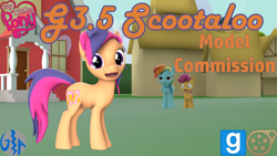 Size: 1920x1080 | Tagged: safe, artist:gameact3, rainbow dash, scootaloo, scootaloo (g3), earth pony, pegasus, pony, g3, g3.5, g4, 3d, 3d model, cute, cutealoo, dashabetes, female, filly, foal, g3 cutealoo, g3 to g4, g3.5 to g4, generation leap, generational ponidox, gmod, logo, mare, model, my little pony logo, open mouth, open smile, ponyville, ponyville schoolhouse, rainbow dash is not amused, school, scootashock, shocked, siblings, sisters, smiling, source filmmaker, unamused