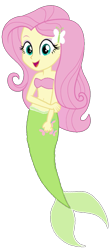 Size: 631x1450 | Tagged: safe, artist:fireluigi29, fluttershy, mermaid, equestria girls, g4, bare shoulders, belly button, female, fish tail, hand on arm, mermaid tail, mermaidized, mermay, open mouth, simple background, sleeveless, solo, species swap, strapless, tail, transparent background