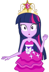 Size: 740x1080 | Tagged: safe, artist:fireluigi29, edit, edited screencap, screencap, twilight sparkle, human, equestria girls, g4, my little pony equestria girls, :o, background removed, bare shoulders, big crown thingy, element of magic, fall formal outfits, female, huh, jewelry, looking at something, not a vector, open mouth, regalia, simple background, sleeveless, solo, strapless, transparent background, twilight ball dress
