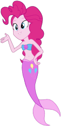Size: 919x1896 | Tagged: safe, artist:fireluigi29, pinkie pie, mermaid, equestria girls, g4, bare shoulders, belly button, female, fish tail, hand on hip, mermaid tail, mermaidized, mermay, simple background, sleeveless, solo, species swap, strapless, tail, transparent background