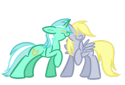 Size: 950x650 | Tagged: safe, artist:selective-yellow, derpy hooves, lyra heartstrings, pegasus, pony, unicorn, g4, blonde mane, blonde tail, blushing, cyan mane, cyan tail, eyes closed, female, floppy ears, gray coat, green coat, lesbian, lyraderp, mare, multicolored mane, multicolored tail, nuzzling, raised hoof, shipping, simple background, smiling, tail, transparent background, white mane, white tail