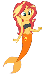 Size: 840x1393 | Tagged: safe, artist:fireluigi29, sunset shimmer, mermaid, equestria girls, g4, bare shoulders, belly button, female, fish tail, mermaid tail, mermaidized, mermay, simple background, sleeveless, solo, species swap, strapless, tail, transparent background