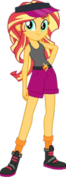 Size: 548x1459 | Tagged: safe, artist:fireluigi29, sunset shimmer, human, equestria girls, g4, bare shoulders, clothes, cutie mark on clothes, female, hat, shoes, simple background, sleeveless, socks, solo, sports, sports outfit, sporty style, tank top, tennis, tennis shoes, transparent background