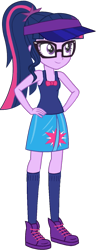 Size: 525x1371 | Tagged: safe, artist:fireluigi29, sci-twi, twilight sparkle, human, equestria girls, g4, bare shoulders, blue socks, clothes, cutie mark on clothes, female, glasses, hand on hip, hat, simple background, sleeveless, socks, solo, sports, sports outfit, sporty style, tank top, tennis, tennis shoes, transparent background