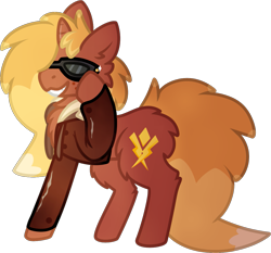 Size: 1293x1203 | Tagged: safe, artist:michini, oc, oc only, oc:logos, pony, unicorn, clothes, jacket, simple background, smiling, solo, sunglasses, transparent background