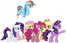 Size: 1099x727 | Tagged: safe, edit, edited screencap, editor:lonely fanboy48, screencap, applejack, fluttershy, pinkie pie, rainbow dash, rarity, twilight sparkle, alicorn, earth pony, pegasus, pony, unicorn, a matter of principals, g4, background removed, mane six, simple background, transparent background, twilight sparkle (alicorn)