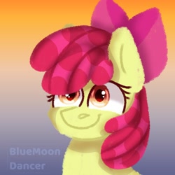Size: 1640x1639 | Tagged: safe, artist:bluemoon, apple bloom, earth pony, pony, g4, bust, female, filly, foal, portrait, smiling, solo