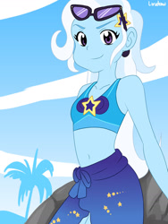 Size: 1280x1698 | Tagged: safe, artist:lirudraw, trixie, human, equestria girls, g4, my little pony equestria girls: better together, belly button, clothes, cute, diatrixes, eyelashes, female, hairpin, midriff, solo, sunglasses, swimsuit