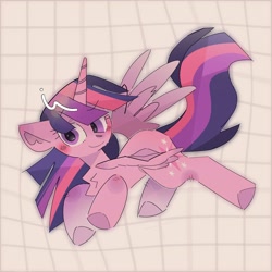 Size: 2048x2048 | Tagged: safe, artist:blairvonglitter, twilight sparkle, alicorn, pony, g4, female, high res, horn, looking at you, mare, simple background, solo, tiled background, twilight sparkle (alicorn), white background, wings