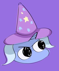 Size: 1724x2048 | Tagged: safe, artist:vanillabonnel, trixie, pony, unicorn, g4, clothes, female, hat, horn, mare, pim pimling, purple background, simple background, smiling friends, solo, trixie's hat