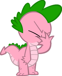 Size: 809x988 | Tagged: safe, artist:foxyfell1337, spike, spike (g1), dragon, g1, g4, eyes closed, facepalm, g1 to g4, generation leap, simple background, solo, transparent background
