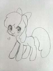Size: 480x640 | Tagged: safe, artist:sugarcat_m, apple bloom, earth pony, pony, g4, female, filly, foal, heart, sketch, solo, tongue out, traditional art