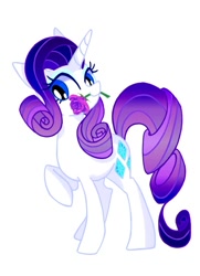 Size: 615x850 | Tagged: safe, artist:stacy_165cut, rarity, pony, unicorn, g4, female, flower, horn, mare, mouth hold, raised hoof, rose, simple background, solo, white background