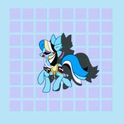 Size: 2048x2048 | Tagged: safe, artist:stacy_165cut, oc, oc only, pony, abstract background, blue background, bow, eyes closed, female, hair bow, high res, mare, solo