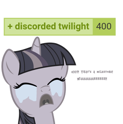 Size: 3168x3190 | Tagged: safe, artist:wardex101, twilight sparkle, pony, g4, crying, crylight sparkle, discorded, discorded twilight, eyes closed, female, high res, mare, milestone, open mouth, sad, simple background, solo, text, transparent background, twilight tragedy