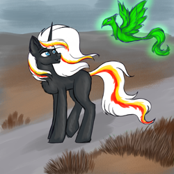Size: 2778x2778 | Tagged: safe, artist:darklight1315, oc, oc only, oc:pyrelight, oc:velvet remedy, balefire phoenix, phoenix, pony, unicorn, fallout equestria, chest fluff, duo, duo female, ear fluff, eyebrows, eyebrows visible through hair, female, flying, full body, grass, high res, horn, looking at each other, looking at someone, mare, outdoors, raised leg, road, sketch, smiling, spread wings, tail, unicorn oc, wasteland, windswept mane, windswept tail, wings