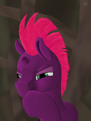 Size: 3000x4000 | Tagged: safe, artist:a-jaller, tempest shadow, pony, unicorn, g4, broken horn, horn, solo, thinking
