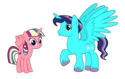 Size: 5299x3352 | Tagged: source needed, safe, anonymous artist, oc, oc only, oc:prince aster novaheart, oc:princess selene novaheart, alicorn, pony, fanfic:cat's cradle, g4, absurd resolution, alicorn oc, brother, brother and sister, closed mouth, cute, duo, duo male and female, eyebrows, eyelashes, eyes open, family, female, full body, happy, hooves, horn, looking at you, male, mare, moon, multicolored mane, multicolored tail, nostrils, offspring, parent:oc:prince nova sparkle, parent:princess flurry heart, parents:canon x oc, prince, princess, product of incest, raised hoof, royalty, shakespearicles, show accurate, siblings, simple background, sister, smiling, spread wings, stallion, standing, stars, tail, transparent background, unshorn fetlocks, vector, wall of tags, wings