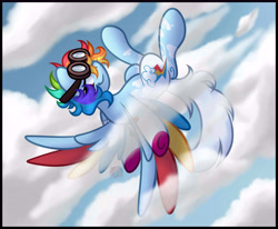 Size: 8500x7000 | Tagged: safe, artist:sadfloorlamp, rainbow dash, pegasus, pony, g4, cloud, cloudy, fanart, female, flying, hair over one eye, sky, solo