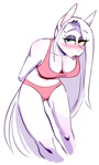Size: 498x833 | Tagged: safe, artist:redxbacon, oc, oc:rubber bunny, earth pony, anthro, blushing, breasts, cleavage, clothes, eyeshadow, makeup, piercing, pink underwear, simple background, solo, sports bra, tongue out, underwear, white background