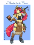 Size: 3072x4096 | Tagged: safe, artist:ambris, apple bloom, earth pony, anthro, unguligrade anthro, adventuring is magic, artificer, belt, breasts, busty apple bloom, chains, cleavage, clothes, dungeons and dragons, ear piercing, earring, fantasy class, female, goggles, hammer, herbs, jewelry, makeup, older, older apple bloom, pen and paper rpg, piercing, potions, ring, rpg, sabaton, shirt, socks, solo, stockings, thigh highs, wrench