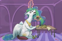 Size: 4096x2682 | Tagged: safe, artist:alumx, princess celestia, alicorn, pony, g4, coffee mug, female, levitation, magic, mare, mug, sitting, solo, telekinesis