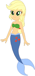 Size: 537x1172 | Tagged: safe, artist:fireluigi29, applejack, mermaid, equestria girls, g4, bare shoulders, belly button, female, fish tail, mermaid tail, mermaidized, mermay, simple background, sleeveless, solo, species swap, strapless, tail, transparent background