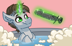 Size: 4000x2600 | Tagged: safe, artist:witchtaunter, oc, oc only, pony, unicorn, bathtub, levitation, magic, solo, submarine, telekinesis