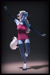 Size: 3600x5400 | Tagged: safe, artist:imafutureguitarhero, trixie, classical unicorn, unicorn, anthro, unguligrade anthro, art pack:pin-up paradise 2022, g4, 3d, arm fluff, arms wide open, border, cheek fluff, chromatic aberration, clothes, cloven hooves, colored eyebrows, colored eyelashes, cute, diatrixes, ear fluff, evening gloves, female, film grain, fingerless elbow gloves, fingerless gloves, floppy ears, fluffy, fluffy hair, fluffy mane, fluffy tail, fur, gloves, gradient background, hoof fluff, horn, leg fluff, leonine tail, letterboxing, long gloves, long nails, mare, neck fluff, one ear down, one eye closed, paintover, panties, pinup, revamped anthros, revamped ponies, see-through, shadow, shoulder fluff, signature, smiling, socks, solo, source filmmaker, standing, standing on one leg, stockings, tail, tail fluff, tank top, thigh highs, underwear, unshorn fetlocks, wall of tags, wink