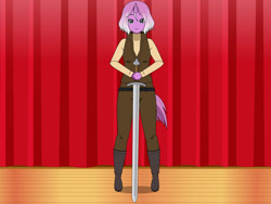 Size: 1024x768 | Tagged: safe, artist:jawolfadultishart, oc, oc only, human, equestria girls, g4, horn, horned humanization, humanized, kisekae, solo, sword, tail, tailed humanization, weapon