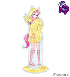 Size: 720x800 | Tagged: safe, artist:yoshit_m, fluttershy, human, equestria girls, g4, official, acrylic plastic, acrylic standee, amnibus, clothes, craft, cutie mark on clothes, equestria girls logo, female, hoodie, human coloration, merchandise, pink hair, sandals, simple background, sleeveless, smiling, white background