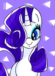 Size: 618x850 | Tagged: safe, artist:stacy_165cut, rarity, pony, unicorn, g4, female, hair over one eye, horn, looking at you, mare, purple background, simple background, solo