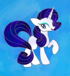 Size: 675x736 | Tagged: safe, artist:stacy_165cut, rarity, pony, unicorn, g4, blue background, female, horn, mare, raised hoof, simple background, solo