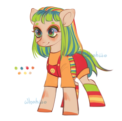 Size: 1727x1718 | Tagged: safe, artist:whohwo, oc, oc only, earth pony, pony, clothes, earth pony oc, female, mare, overalls, simple background, socks, solo, striped socks, white background