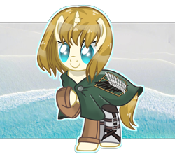 Size: 2500x2300 | Tagged: safe, artist:anno酱w, pony, unicorn, armin arlert, attack on titan, base used, belts, clothes, high res, male, ocean, ponified, short hair, smiling, solo, stallion, uniform, water