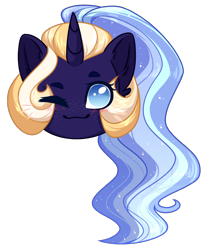 Size: 936x1136 | Tagged: safe, artist:purplegrim40, oc, oc only, pony, unicorn, bust, commission, horn, one eye closed, simple background, smiling, solo, transparent background, unicorn oc, wink, ych result