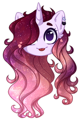 Size: 884x1300 | Tagged: safe, artist:purplegrim40, oc, oc only, pony, unicorn, :p, commission, ear fluff, ear piercing, earring, ethereal mane, hair over one eye, horn, jewelry, piercing, simple background, smiling, solo, starry mane, tongue out, transparent background, unicorn oc, ych result