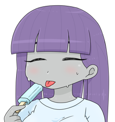 Size: 640x682 | Tagged: safe, artist:batipin, maud pie, human, equestria girls, g4, bust, eyelashes, eyes closed, female, food, hand, popsicle, simple background, solo, tongue out, transparent background