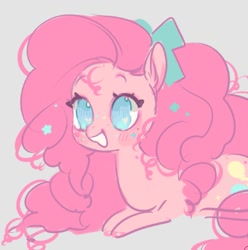 Size: 1055x1062 | Tagged: safe, artist:costly, pinkie pie, earth pony, pony, bow, chibi, grin, hair bow, happy, smiling, solo